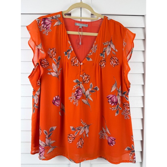Daniel Rainn Tops - Daniel Rainn Floral Flutter Sleeve Blouse Women XXL Orange NEW